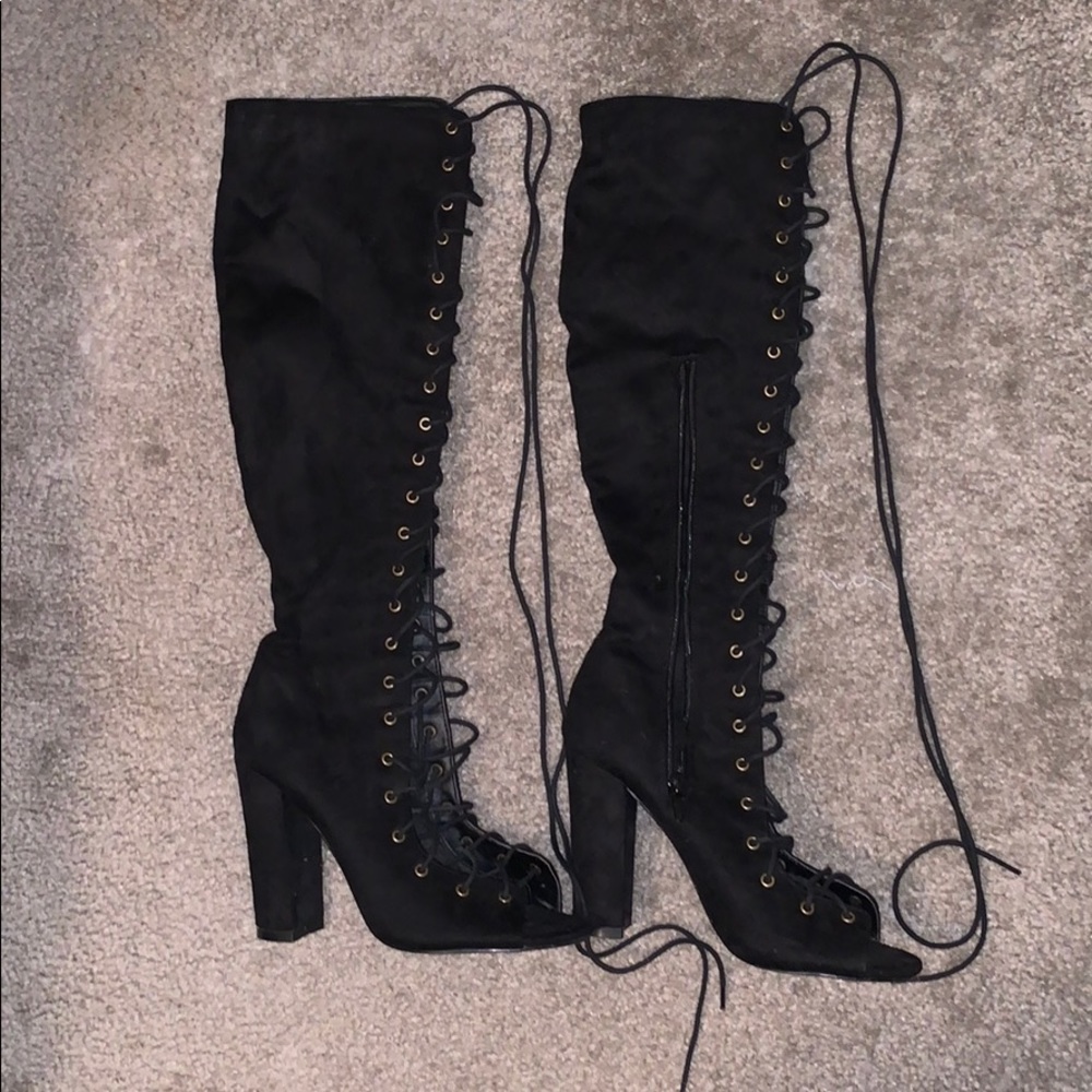 Open toe lace up boots
